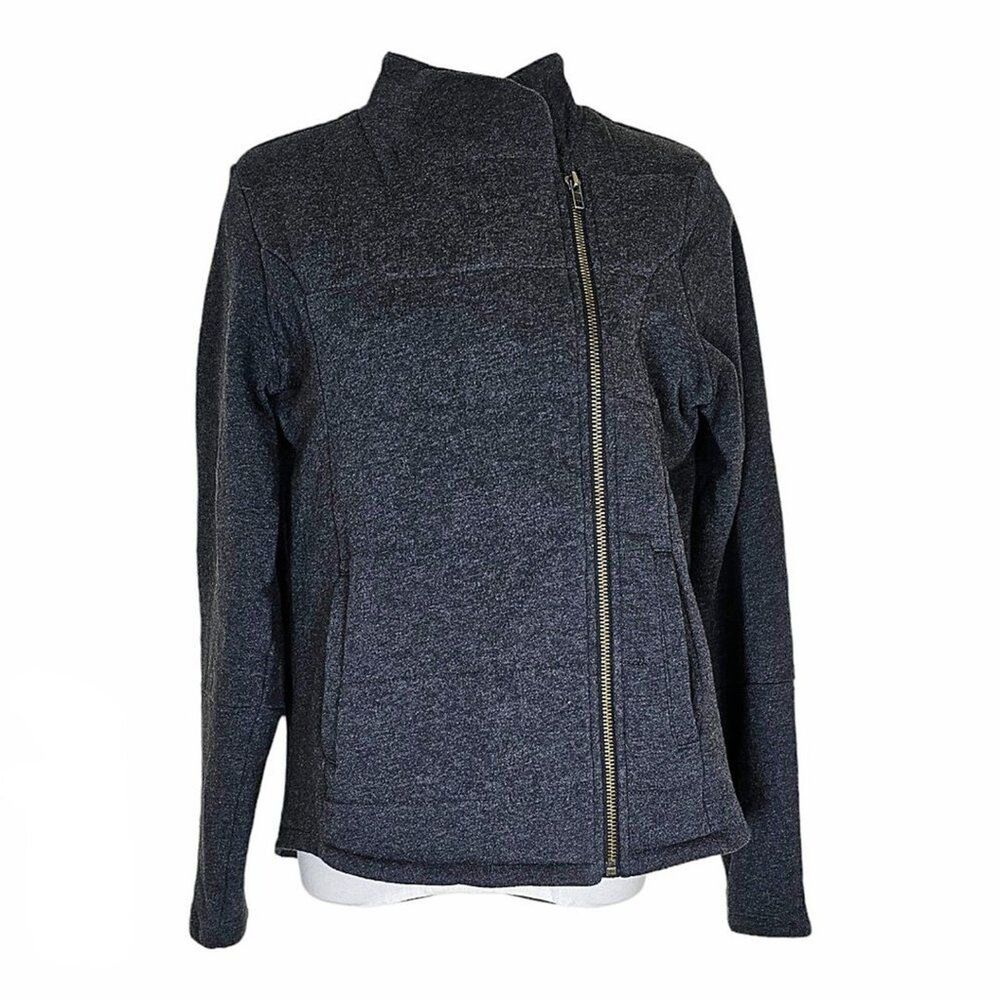 Garnet Hill Asymmetrical Zip Padded Jacket Charcoal Grey Size M